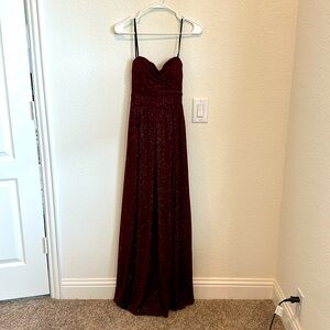 B. Darlin 5/6 Strapless Maroon Sparkly Floor Length Dress
